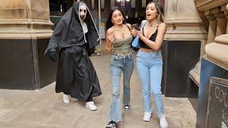 Pretty Girls gone Crazy when they saw NUN NUN prank on Halloween 