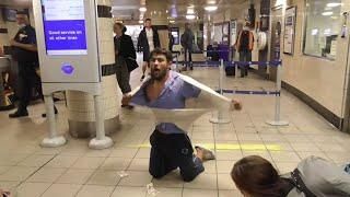Street beggar screams give my money back then throws £200 in cash all over marble arch tube station