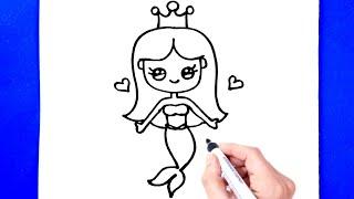 Sevimli Deniz Kızı Çizimi - Kolay Çizimler - Deniz Kızı Nasıl Çizilir - Deniz Kızı Çizimi Kolay