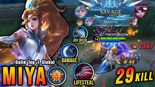 29 Kills + SAVAGE Best Miya One Hit Build and Emblem PLEASE TRY - Build Top 1 Global Miya  MLBB