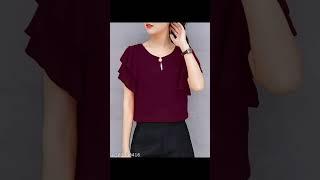 Maroon Keyhole Neck Ruffle Sleeves Georgette Tops and Tunic For Womens #shortsviral #youtubeshorts