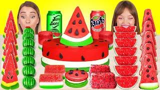 WATERMELON DESSERTS CHALLENGE  Red VS Green Food 1000 Layers of Candy by 123 GO FOOD