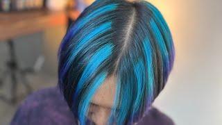 Warna rambut highlight cakep blue tosca & darkblue