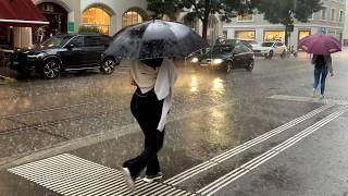 Zurich Storm Walk Heavy Rain  ️  4K Walking Tour Summer Switzerland