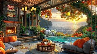 Seaside Summer Coffee Porch Ambience  Gentle Piano Jazz Music for Relaxing Working Studying