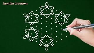 9 dot simple & beautiful beginners kambi kolam  9 * 5 sikku kolam  9 pulli melikala muggulu