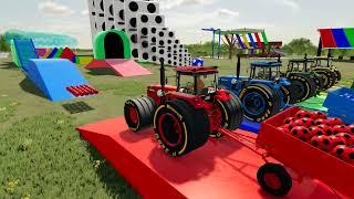 Turbo Tractors Transport Rubber Balls and Brick Walls VS Tractor - Test of New Objects on the farm