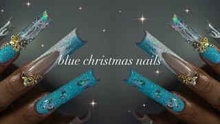 Blue Freestyle Christmas Nails🩵️ 5 Days of Christmas Nails Episode 5