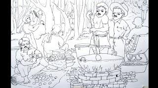Drawing of picnic scenery with pen how to draw a picnic spot  part-1