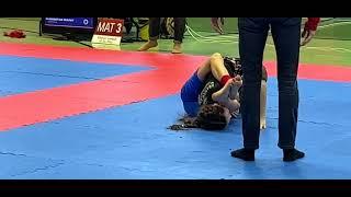 Girl vs boy jiu jitsu nogi with foot on face