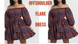 How to make an OFFSHOULDER DRESS WITH ELASTIC  OFFSHOULDER FLARE DRESS African print dress