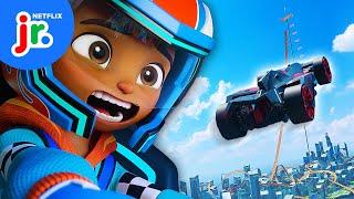 Can Coop Conquer the Sky Fire Jump Challenge?  Hot Wheels Lets Race  Netflix Jr