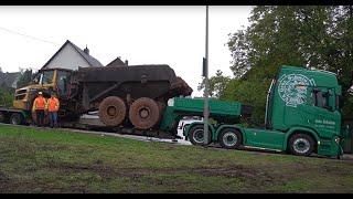 60to Scania Sattelzug Jetzt wird aufgeladen. Die Doku. Wie kommen Baumaschinen auf die Baustelle.