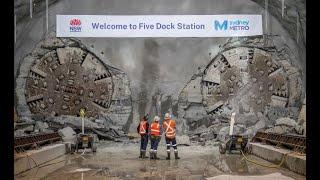 Double-breakthrough tunnel boring machines TBMs emerge at  Five Dock Metro Station site.