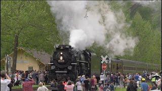 Huge steam engine CVSR Steam in the Valley with NKP 765 steam train Cuyahoga Valley Scenic RR