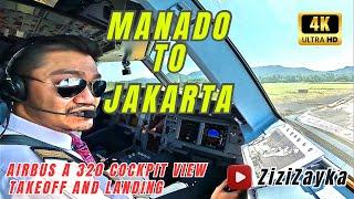 TAKEOFF AND LANDING COCKPIT VIEW - MANADO TO JAKARTA  Airbus A 320