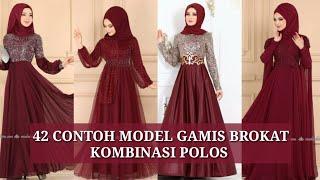 42 CONTOH GAMIS BROKAT KOMBINASI POLOS WARNA MERAH MARUN