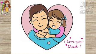 How to draw Father and Daughter  Fathers Day Cute Easy Drawing