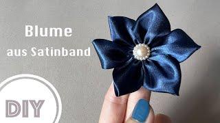 DIY Anleitung Kanzashi Blume aus Satinband selber machen Stoffblume Fabric Flower Tutorial BinnBonn