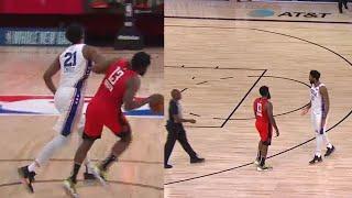 Joel Embiid and James Harden get into a little back and forth thing