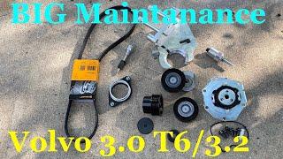 Volvo XC70 T6 3.0. Replacing accessory drive belt water pump and  all pulleys.