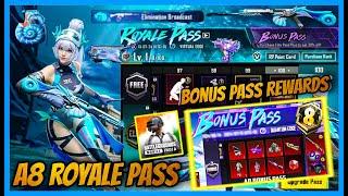 A8 ROYAL PASS AND BONUS PASS REWARDS  UPGRADABLE M24 AND 1 TO 100 REWARDS FIRST LOOK  BGMI 