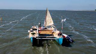 I Finally Sailed My Project Catamaran to A Boatyard with a dinghy mast  Wildling Sailing