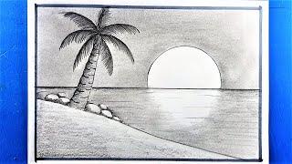 How to Draw Sunset Sea Beach  Pencil Drawing & Sketching  Shedding