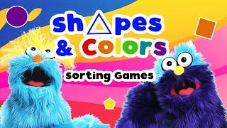 Easy Color & Shape Sorting Game  Bings and Potts Puppet Show for Kids