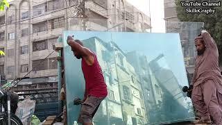 Technique Moving Heavy Glass  Glass Handling Technique  Glass Moving Skill Moving Big Glass Skill