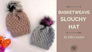 Crochet Basketweave Slouchy Hat - Sizes Teens Womens Mens