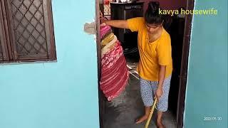 cleaning and washing floor vlog  Indian housewife cleaning vlog  downblouse vlog