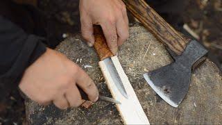 Making nordic bushcraft knife - blacksmithing leather sheath burl handle fishing trip