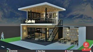 Desain cafe minimalis coffe shop 5M50CM x 6M dilahan 10M x 8M