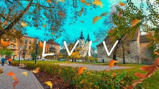 Beautiful Autumn in Lviv Ukraine. Walking tour4K 60fps. Old Town. 2023 Львів