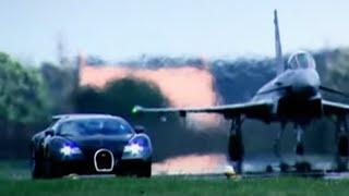 Bugatti Veyron vs Euro Fighter Typhoon HQ  Drag Race  Top Gear
