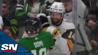 Dallas Fans Litter Ice With Debris Max Domi Tangles With Nicolas Hague In Chaotic End To Period