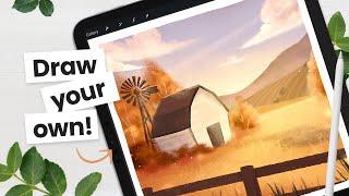 DRAW a cozy FALL scene • Intermediate Procreate Tutorial + Free Brush