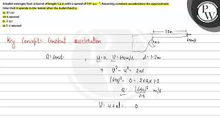 A bullet emerges from a barrel of length 1.2 m with a speed of \ 640 \mathrm{ms}^{-1} \. Assu...