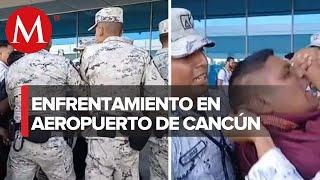 Elementos de la Guardia Nacional se enfrentan a taxistas de Cancún