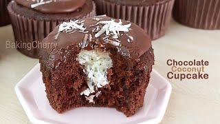Easy Homemade Chocolate Cupcakes with Coconut Filling and Fudge Topping