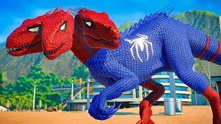 Spiderman Indoraptor Vs Tyrannosaurus Rex Ironman Giganotosaurus Jurassic World Dinosaurs Fight