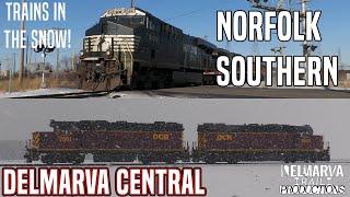 Delmarva Central Railroad and Norfolk Southern Trains in the Snow