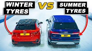 2WD Winter tyres vs AWD Summer tyres SNOW DRAG RACE