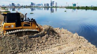 Amazing Big Power Dozer SHANTUI DH17 C3 & KOMATSU D58E Moving Dirt to Widen the Road