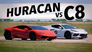 510 HP C8 Corvette vs 602 HP Lamborghini Huracan  Drag & Roll Race Comparison
