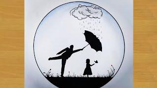 How to draw father save his daughter from rain- pencil drawing Gali Gali Art 