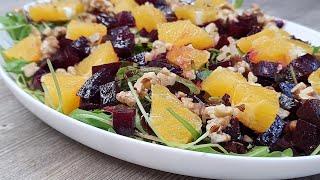 Unrealistically Delicious Beetroot Salad with Orange and Arugula. Easy Healthy Salad.