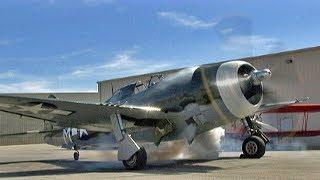 Restored WWII Republic P-47 Thunderbolt Razorback Fighter Flight Demo 