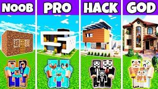 Minecraft Battle Family New Modern Mansion House Build Challenge - Noob vs Pro vs Hacker vs God